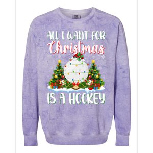 Xmas Lighting Santa All I Want For Christmas Is A Hockey Gift Colorblast Crewneck Sweatshirt