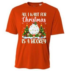 Xmas Lighting Santa All I Want For Christmas Is A Hockey Gift Cooling Performance Crew T-Shirt