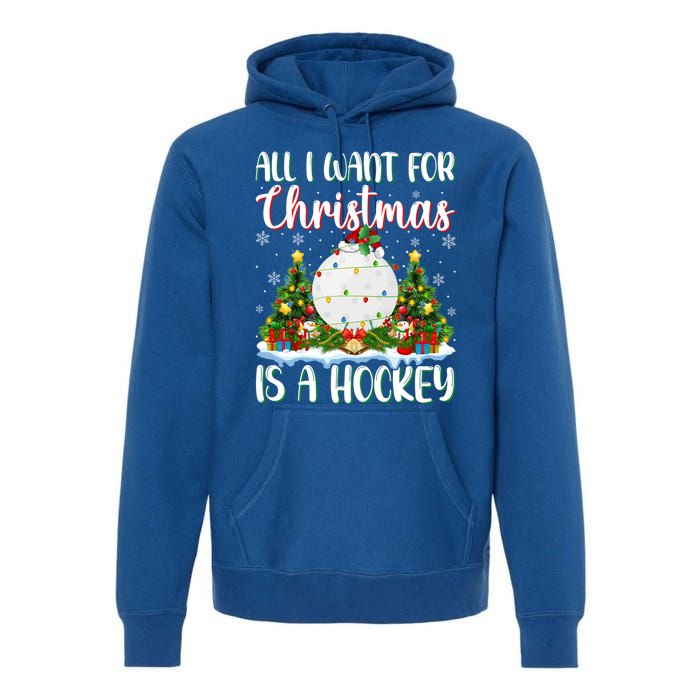 Xmas Lighting Santa All I Want For Christmas Is A Hockey Gift Premium Hoodie