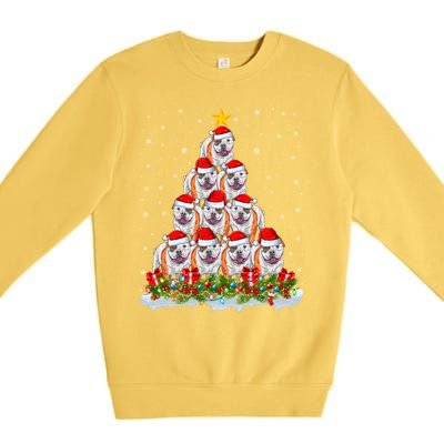 Xmas Lights Santa American Bulldog Christmas Tree Great Gift Premium Crewneck Sweatshirt