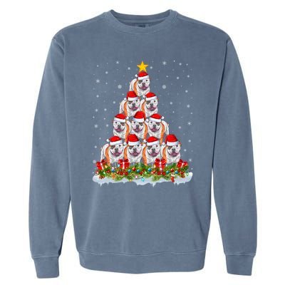 Xmas Lights Santa American Bulldog Christmas Tree Great Gift Garment-Dyed Sweatshirt