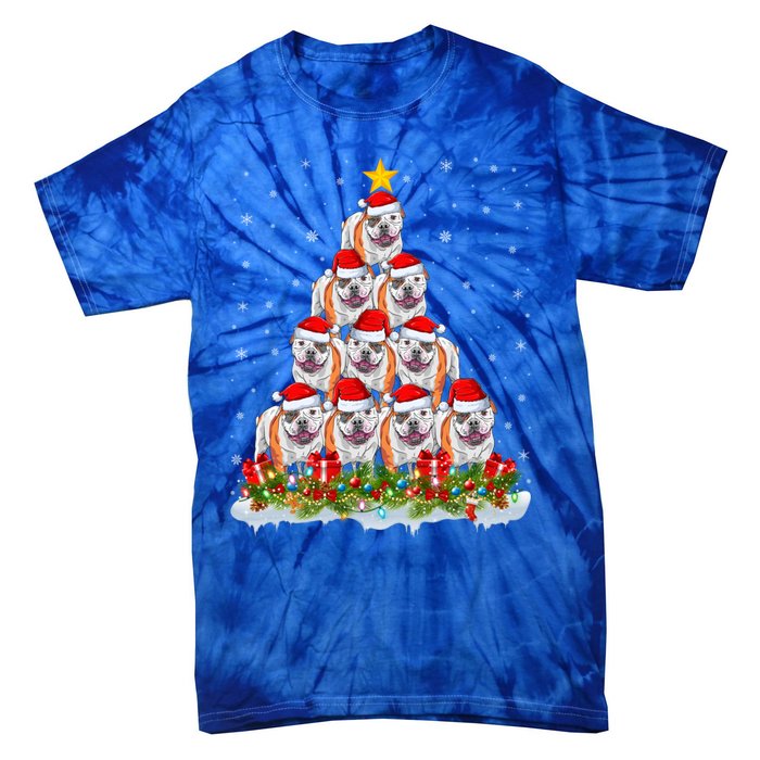 Xmas Lights Santa American Bulldog Christmas Tree Great Gift Tie-Dye T-Shirt