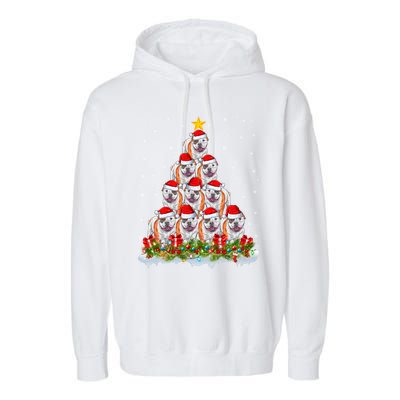 Xmas Lights Santa American Bulldog Christmas Tree Great Gift Garment-Dyed Fleece Hoodie