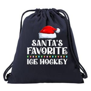 Xmas Lights SantaS Favorites Ice Hockey Christmas Cool Gift Drawstring Bag