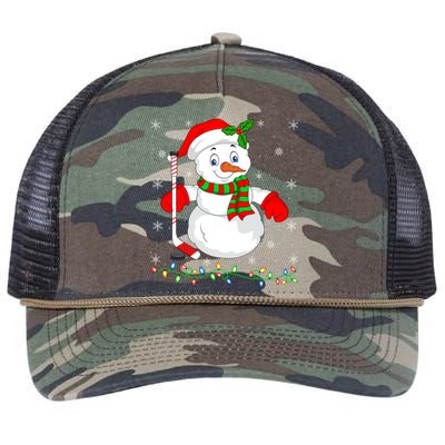 Xmas Lights Santa Snow Playing Ice Hockey Christmas Cute Gift Retro Rope Trucker Hat Cap