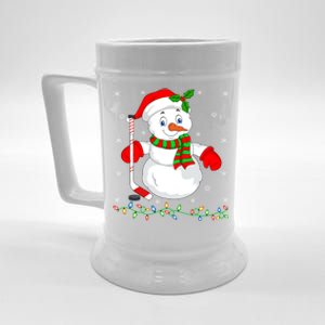 Xmas Lights Santa Snow Playing Ice Hockey Christmas Cute Gift Beer Stein