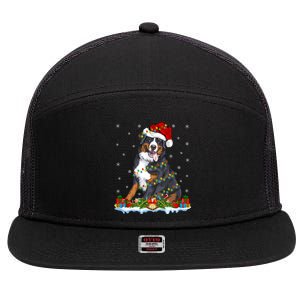 Xmas Lighting Santa Bernese Mountain Dog Christmas Gift 7 Panel Mesh Trucker Snapback Hat