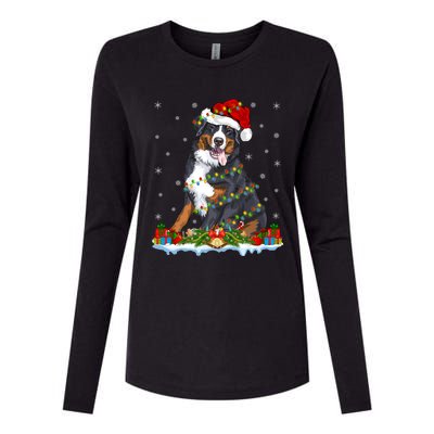 Xmas Lighting Santa Bernese Mountain Dog Christmas Gift Womens Cotton Relaxed Long Sleeve T-Shirt