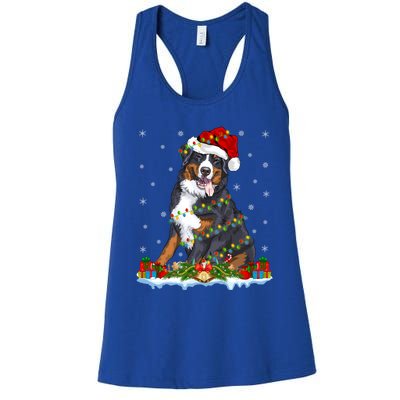 Xmas Lighting Santa Bernese Mountain Dog Christmas Gift Women's Racerback Tank