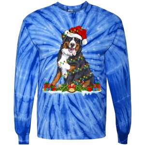 Xmas Lighting Santa Bernese Mountain Dog Christmas Gift Tie-Dye Long Sleeve Shirt