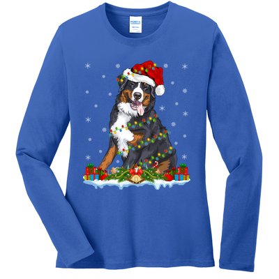 Xmas Lighting Santa Bernese Mountain Dog Christmas Gift Ladies Long Sleeve Shirt