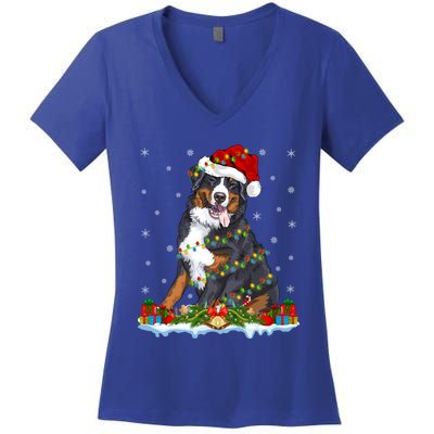 Xmas Lighting Santa Bernese Mountain Dog Christmas Gift Women's V-Neck T-Shirt