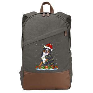 Xmas Lighting Santa Bernese Mountain Dog Christmas Gift Cotton Canvas Backpack