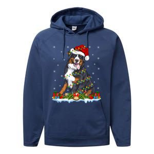 Xmas Lighting Santa Bernese Mountain Dog Christmas Gift Performance Fleece Hoodie