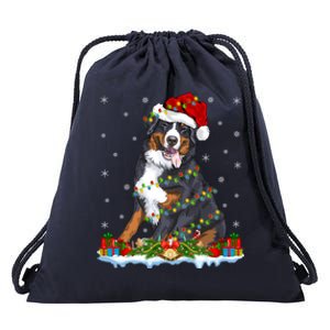 Xmas Lighting Santa Bernese Mountain Dog Christmas Gift Drawstring Bag