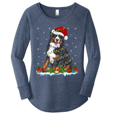 Xmas Lighting Santa Bernese Mountain Dog Christmas Gift Women's Perfect Tri Tunic Long Sleeve Shirt