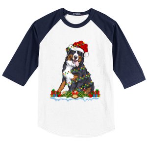 Xmas Lighting Santa Bernese Mountain Dog Christmas Gift Baseball Sleeve Shirt