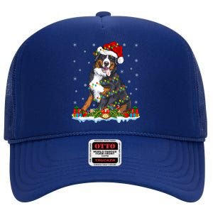 Xmas Lighting Santa Bernese Mountain Dog Christmas Gift High Crown Mesh Back Trucker Hat