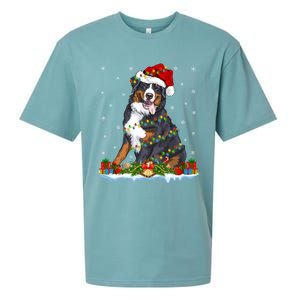 Xmas Lighting Santa Bernese Mountain Dog Christmas Gift Sueded Cloud Jersey T-Shirt