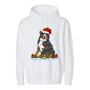 Xmas Lighting Santa Bernese Mountain Dog Christmas Gift Garment-Dyed Fleece Hoodie