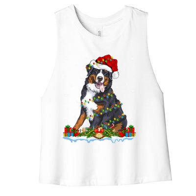 Xmas Lighting Santa Bernese Mountain Dog Christmas Gift Women's Racerback Cropped Tank