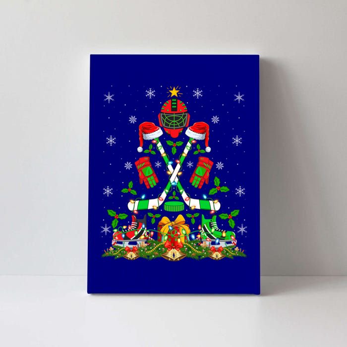 Xmas Lighting Santa Ice Hockey Christmas Tree Gift Canvas