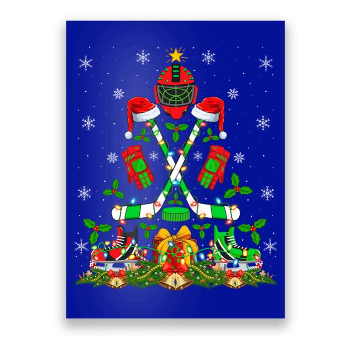 Xmas Lighting Santa Ice Hockey Christmas Tree Gift Poster