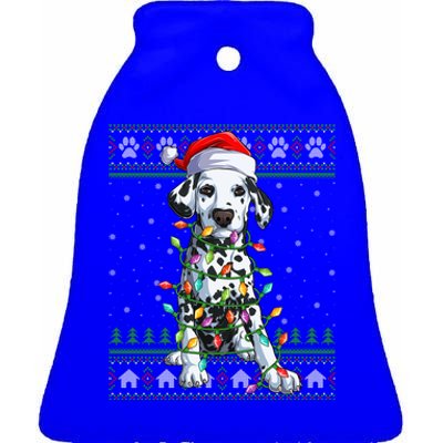 Xmas Lighting Santa Hat Ugly Dalmatian Christmas Funny Gift Ceramic Bell Ornament