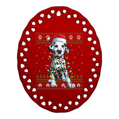 Xmas Lighting Santa Hat Ugly Dalmatian Christmas Funny Gift Ceramic Oval Ornament