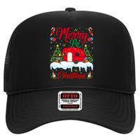 Xmas Lighting Santa Camping Merry RV Christmas Gift High Crown Mesh Back Trucker Hat