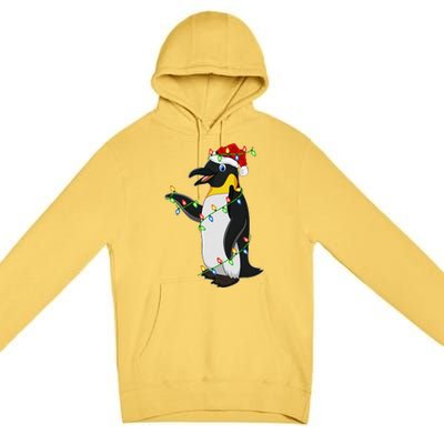 Xmas Lights Santa Hat Emperor Penguin Christmas Premium Pullover Hoodie