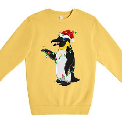 Xmas Lights Santa Hat Emperor Penguin Christmas Premium Crewneck Sweatshirt