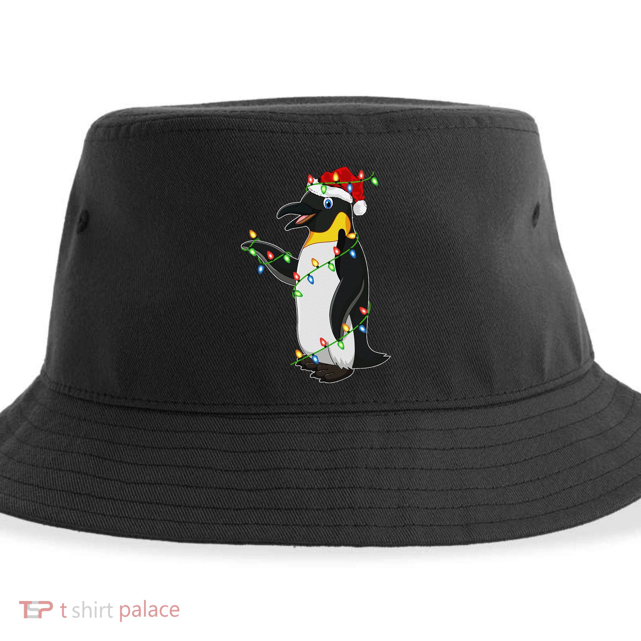 Xmas Lights Santa Hat Emperor Penguin Christmas Sustainable Bucket Hat