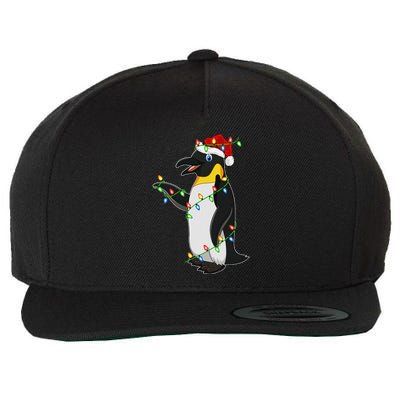 Xmas Lights Santa Hat Emperor Penguin Christmas Wool Snapback Cap