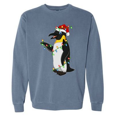 Xmas Lights Santa Hat Emperor Penguin Christmas Garment-Dyed Sweatshirt