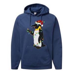 Xmas Lights Santa Hat Emperor Penguin Christmas Performance Fleece Hoodie