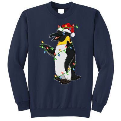 Xmas Lights Santa Hat Emperor Penguin Christmas Sweatshirt