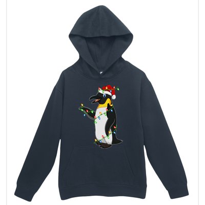 Xmas Lights Santa Hat Emperor Penguin Christmas Urban Pullover Hoodie