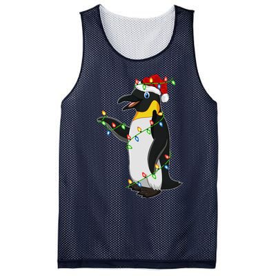 Xmas Lights Santa Hat Emperor Penguin Christmas Mesh Reversible Basketball Jersey Tank