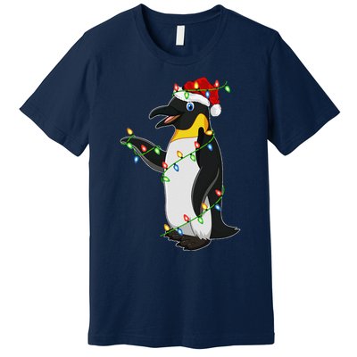 Xmas Lights Santa Hat Emperor Penguin Christmas Premium T-Shirt