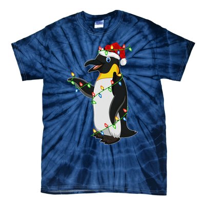 Xmas Lights Santa Hat Emperor Penguin Christmas Tie-Dye T-Shirt