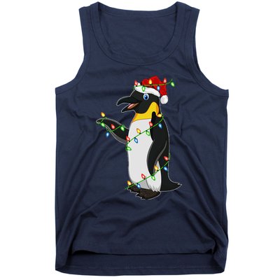 Xmas Lights Santa Hat Emperor Penguin Christmas Tank Top