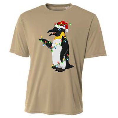 Xmas Lights Santa Hat Emperor Penguin Christmas Cooling Performance Crew T-Shirt