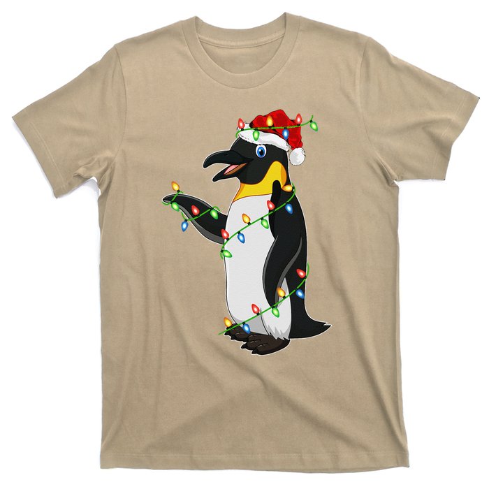 Xmas Lights Santa Hat Emperor Penguin Christmas T-Shirt