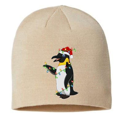 Xmas Lights Santa Hat Emperor Penguin Christmas Sustainable Beanie
