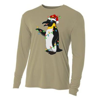 Xmas Lights Santa Hat Emperor Penguin Christmas Cooling Performance Long Sleeve Crew