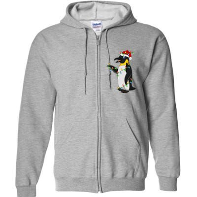 Xmas Lights Santa Hat Emperor Penguin Christmas Full Zip Hoodie