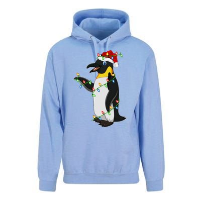 Xmas Lights Santa Hat Emperor Penguin Christmas Unisex Surf Hoodie