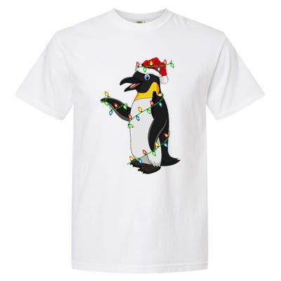 Xmas Lights Santa Hat Emperor Penguin Christmas Garment-Dyed Heavyweight T-Shirt