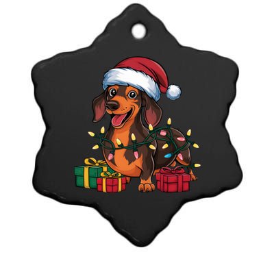 Xmas Lighting Santa Hat Dachshund Dog Christmas Gift Ceramic Star Ornament